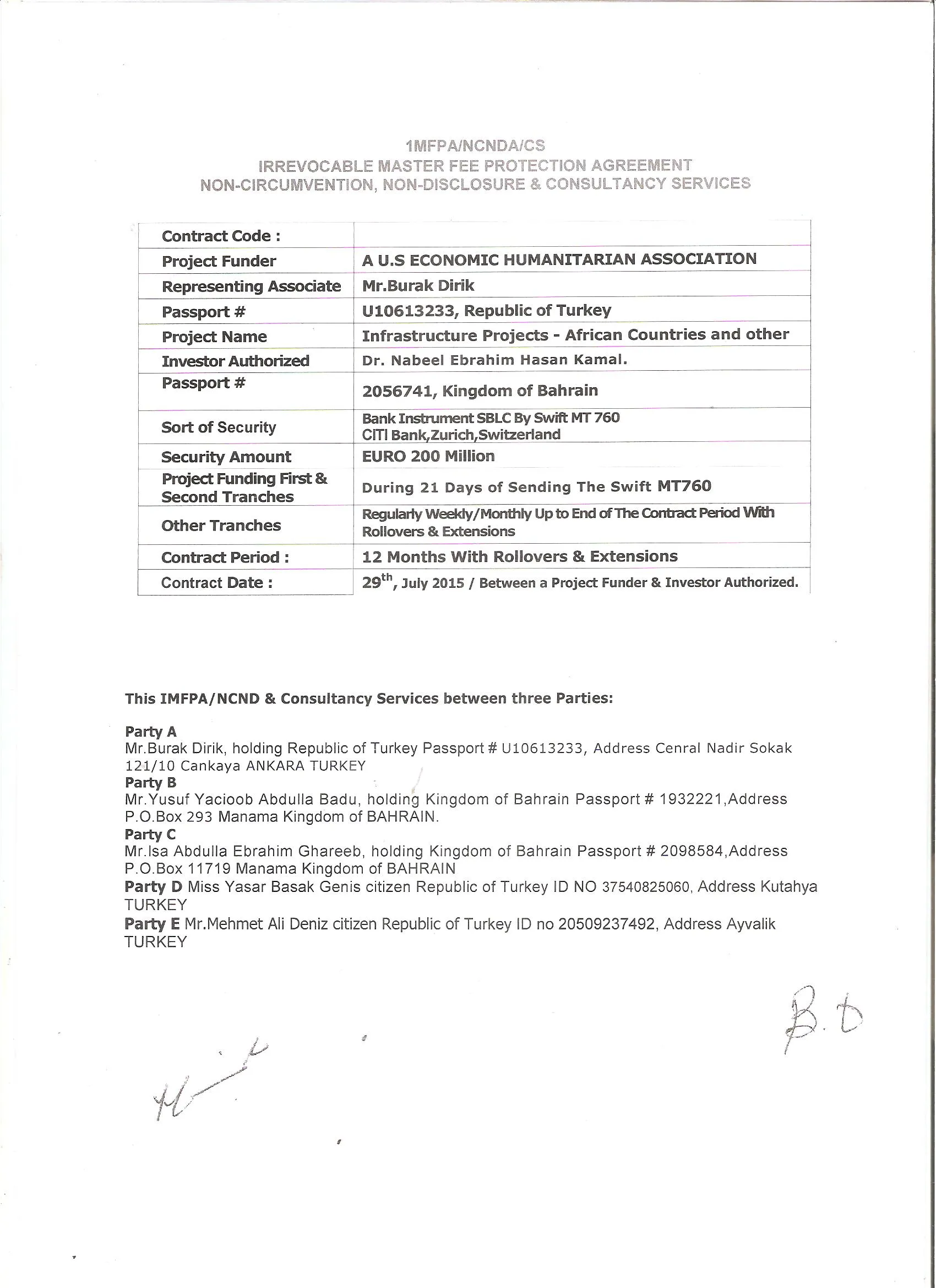 GBI ECON TRUST PAYMASTER AND SUB-FEE PROTECTION AGREEMENT FAKE DOCUMENT BURAK DIRIK FAKE DOCUMENT SCAM SAMPLE DOCUMENT
