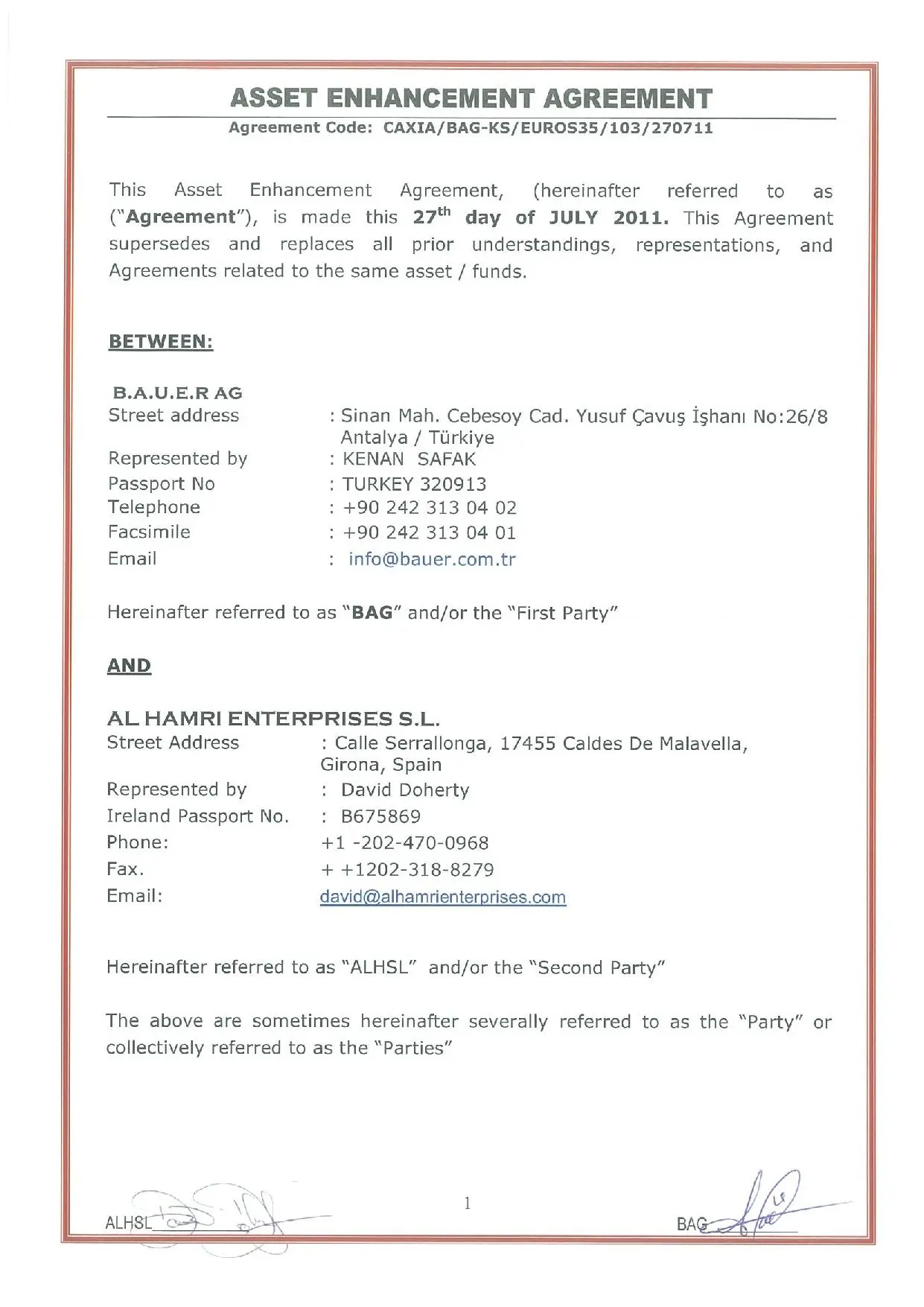 Alhamri Enterprises – Non-Performance of Agreement